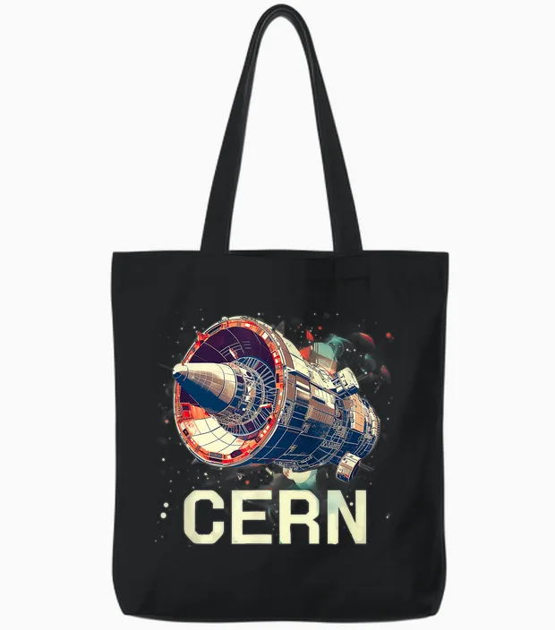 Cern Large Retro Hadron Collider T-Shirt, Black, S Tote Bags in Black