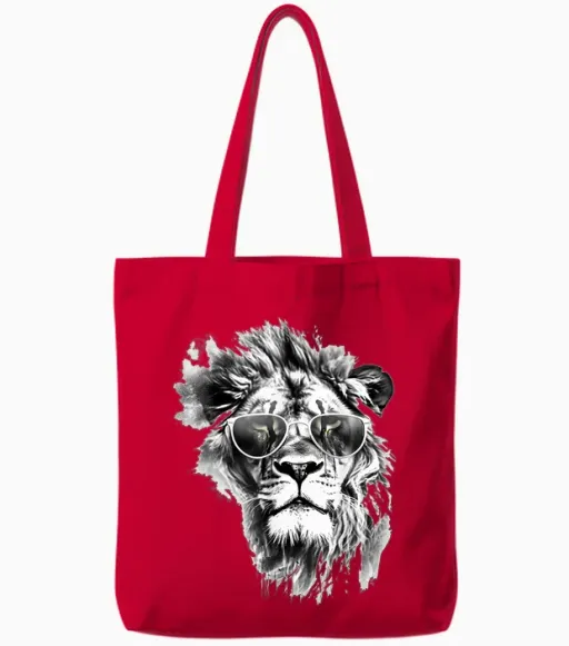 Lion Sunglasses Art Animal Drawing Lion T-Shirt, White Tote Bags - Red