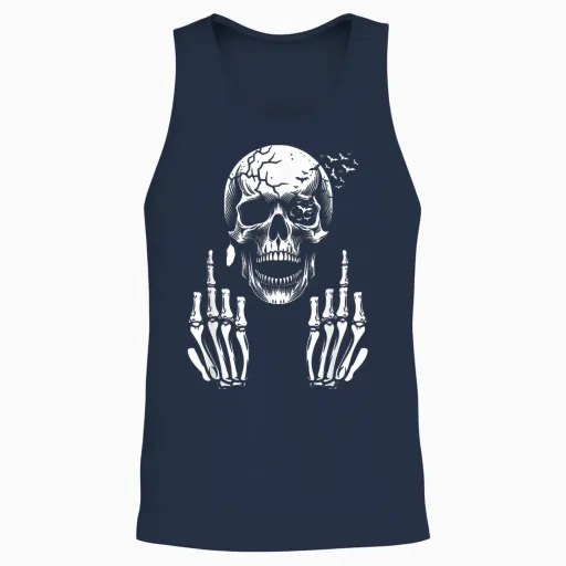 Funny Adult Skull Skeleton Middle Finger F You T-Shirt, Black, S Unisex Tank Top - Navy