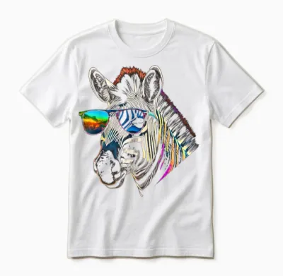 Zebra Sunglasses Artwork | Animal Colourful Zebra T-Shirt, Black Unisex T-Shirt - White