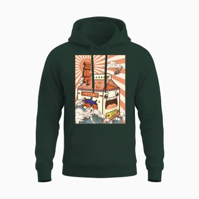 Japanese Kaiju Clothes Damen T-Shirt Schwarz Cartoon Monster Design, Traditionelle Japanische ästhetik, Kurzarm, Klein, Eu 41, 1 Count Unisex Hoodie - Forest