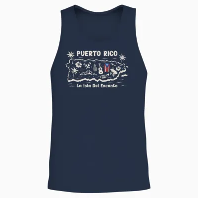 Puerto Rico La Isla Del Encanto Puerto Rican Flag Retro Unisex Tank Top - Navy