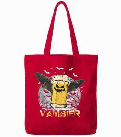 Vambier Funny Saying Happy Halloween Bat T-Shirt, Black Tote Bags - Red
