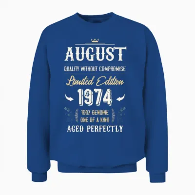 August 1974 Vintage Birthday Present Unisex Sweatshirt - Royal