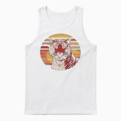 Retro Tiger with Retro Sunset Unisex Tank Top - White