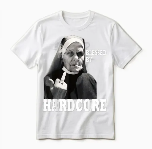 Techno Nun Hardcore Gabber T-Shirt, Black, S Unisex T-Shirt in White