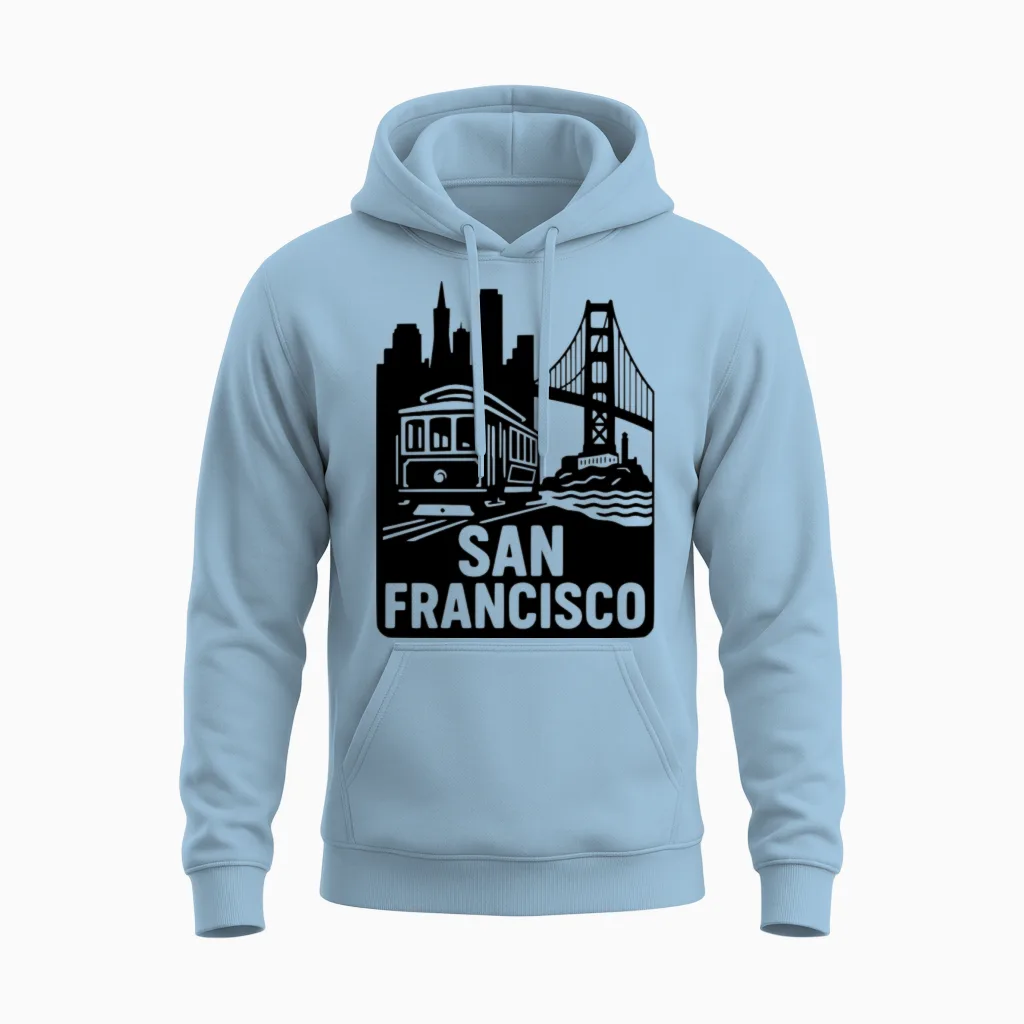 San Francisco California Gate City Cable Car Unisex Hoodie in Light Blue