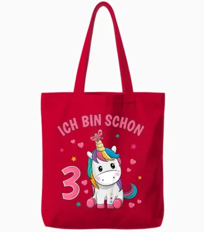 3 Jahre Alt 3 Geburtstag Mädchen Einhorn Geschenke Tote Bags - Red