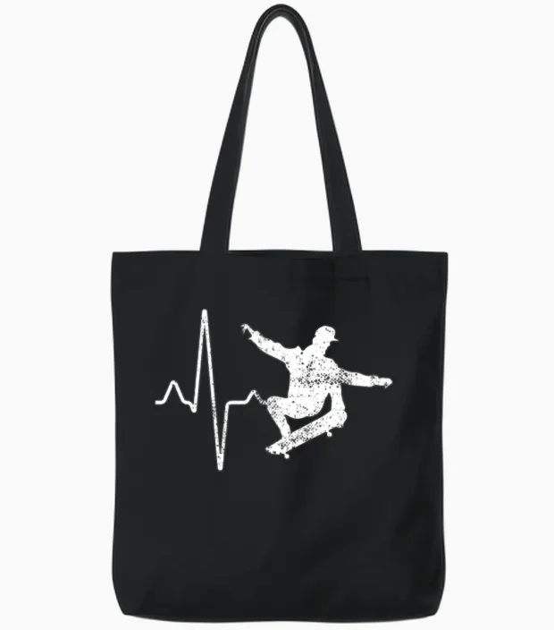 Skate Heartbeat Tote Bags in Black