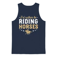I D Rather Be Riding Horses Horse Gift Clothing Unisex Tank Top - Navy – 1
