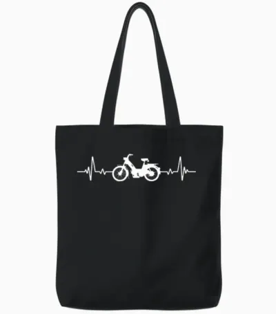 Moped Mob Mobeur Moped Heartbeat Humour T-Shirt, Black, S Tote Bags - Black