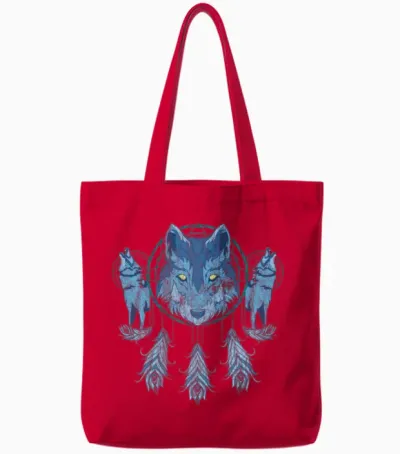 Predator Dream Catcher Animal Motif Gift Wolf Tote Bags - Red