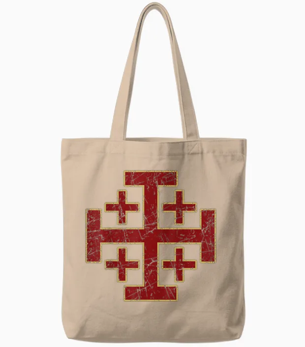 Croix De Jérusalem Chevaliers Du Temple Croisades T-Shirt, Black, S Tote Bags in Natural