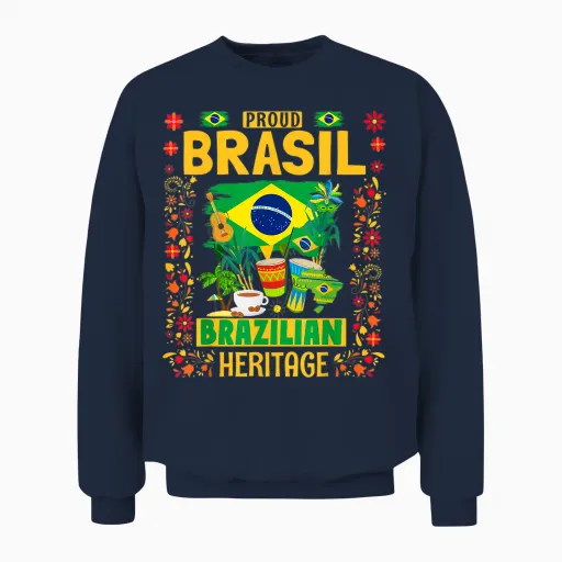 Brazil Flag for Men - Clothing Idea for Men - Brazil Flag and Brazil Unisex Sweatshirt in Navy