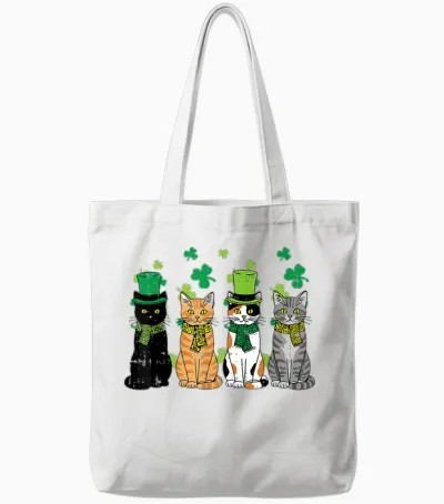 St Patricks Day Cats Irish Kitten Saint Paddy Men Women Tote Bags - White