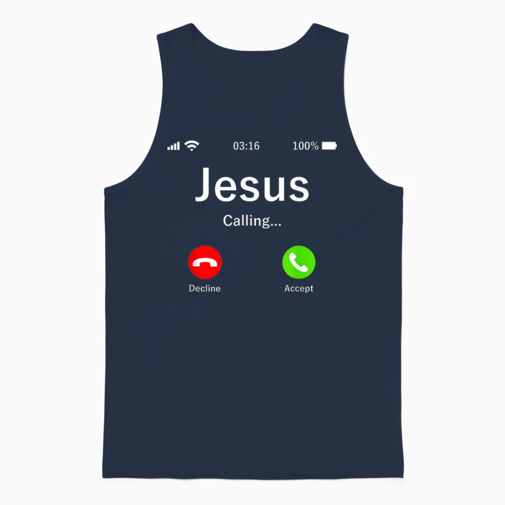 Jesus Is Calling Christian - & Faith Unisex Tank Top in Navy