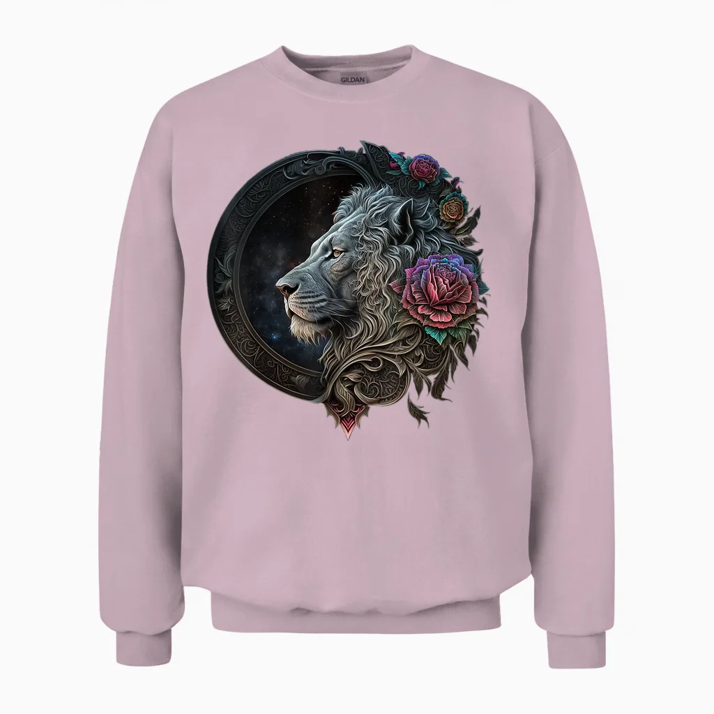 Löwe Mandala Blumen Kunst Raum Tier Zoo Löwe Unisex Sweatshirt in Light Pink