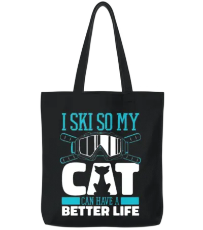 Skiing Skier Cat Tote Bags - Black