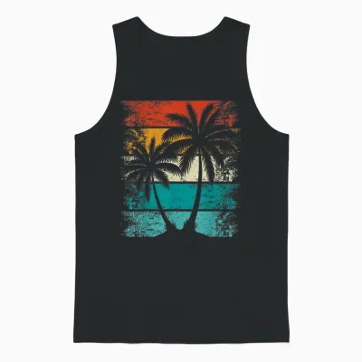 Cooler Sommerurlaub, Retro-Sonnenuntergang Palme Unisex Tank Top - Black