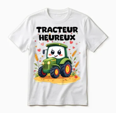 Child Tractor Happy Design Cute Kid 2 3 4 5 Years T-Shirt, Black, S Unisex T-Shirt - White