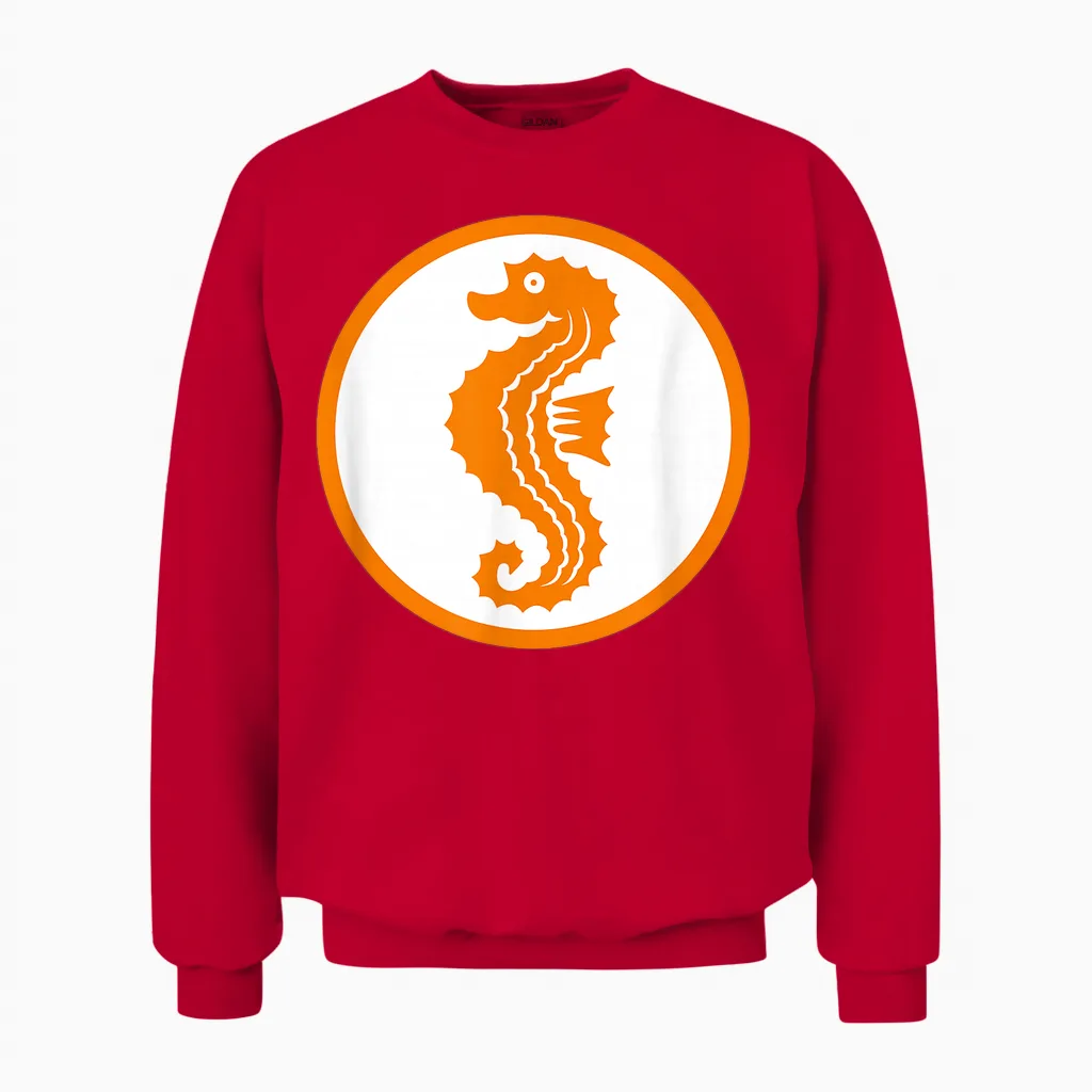 Seahorse Swimming Badge Early Swimmer Retro Swimming T-Shirt, White Unisex Sweatshirt in Red