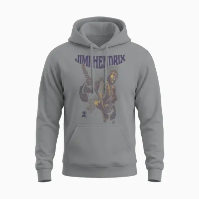 Ripple Junction X Jimi Hendrix Playing Guitar Purple Yellow T-Shirt, Black, S Unisex Hoodie - Sport Grey