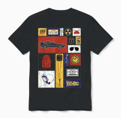 Back to the Future 35th Anniversary Icon Panels T-Shirt, Black, S Unisex T-Shirt - Black