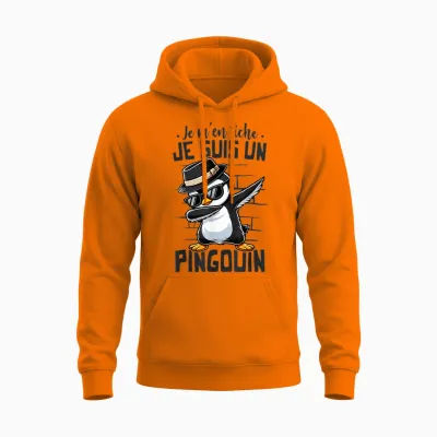 Penguin Funny Kids Girl Boy I Am Penguin T-Shirt, White, S Unisex Hoodie - Safety Orange
