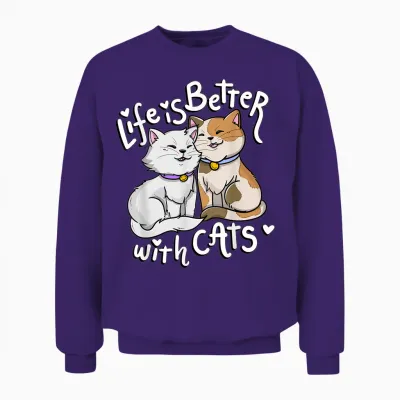 Valentine's Cat Lover Life Is Better with Cats Mother's Day T-Shirt Small Unisex Sweatshirt - Purple