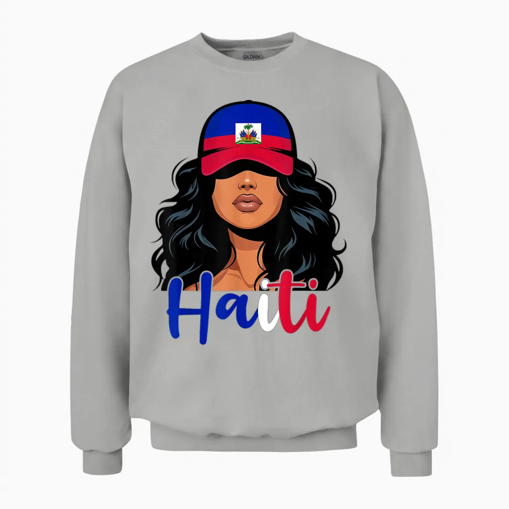 Flag Haitian Girl Haiti Proud Haitian Women Haiti Unisex Sweatshirt in Ash