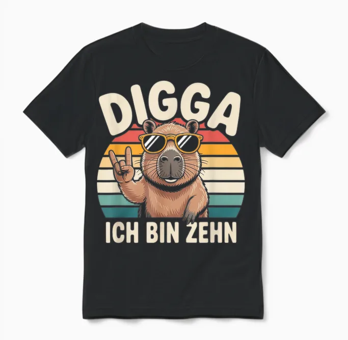 Digga Ich Bin Zehn 10 Geburtstag Junge Capybara Unisex T-Shirt in Black