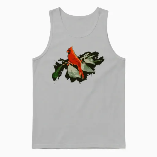 Wild Red Cardinal Bird Lovers Unisex Tank Top in Ash