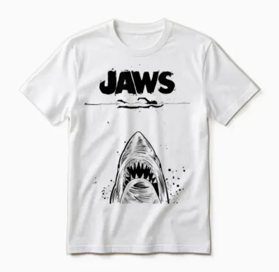 Jaws 50th Anniversary Poster Black & White Sketch 2-Sided Unisex T-Shirt - White