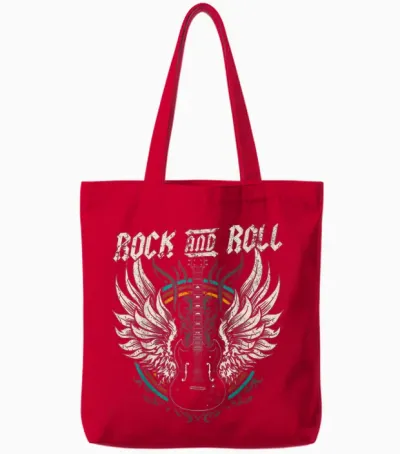 Rock and Roll Guitar Vintage Rock Music T-Shirt, Black Tote Bags - Red