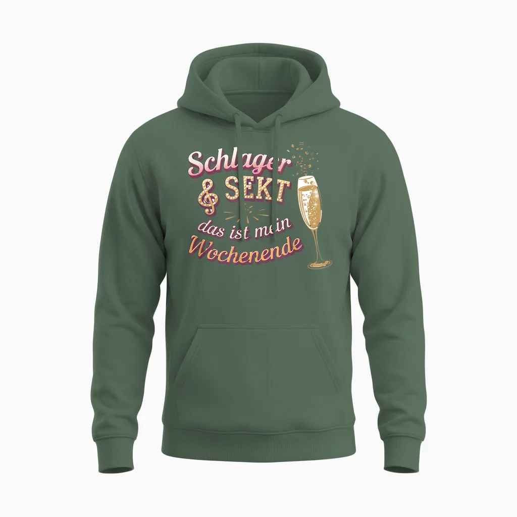 Schlager & Sekt Das Ist Mein Wochenende Unisex Hoodie in Military Green