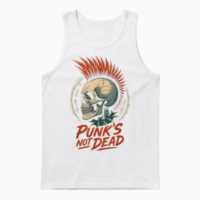 Vintage Punk Rock Skull 80s Music Goth Halloween Unisex Tank Top - White