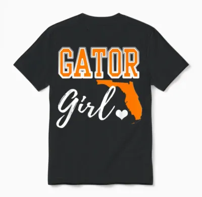 Gator Girl Florida Heart Map Shape Souvenir Gift for Women Unisex T-Shirt - Black