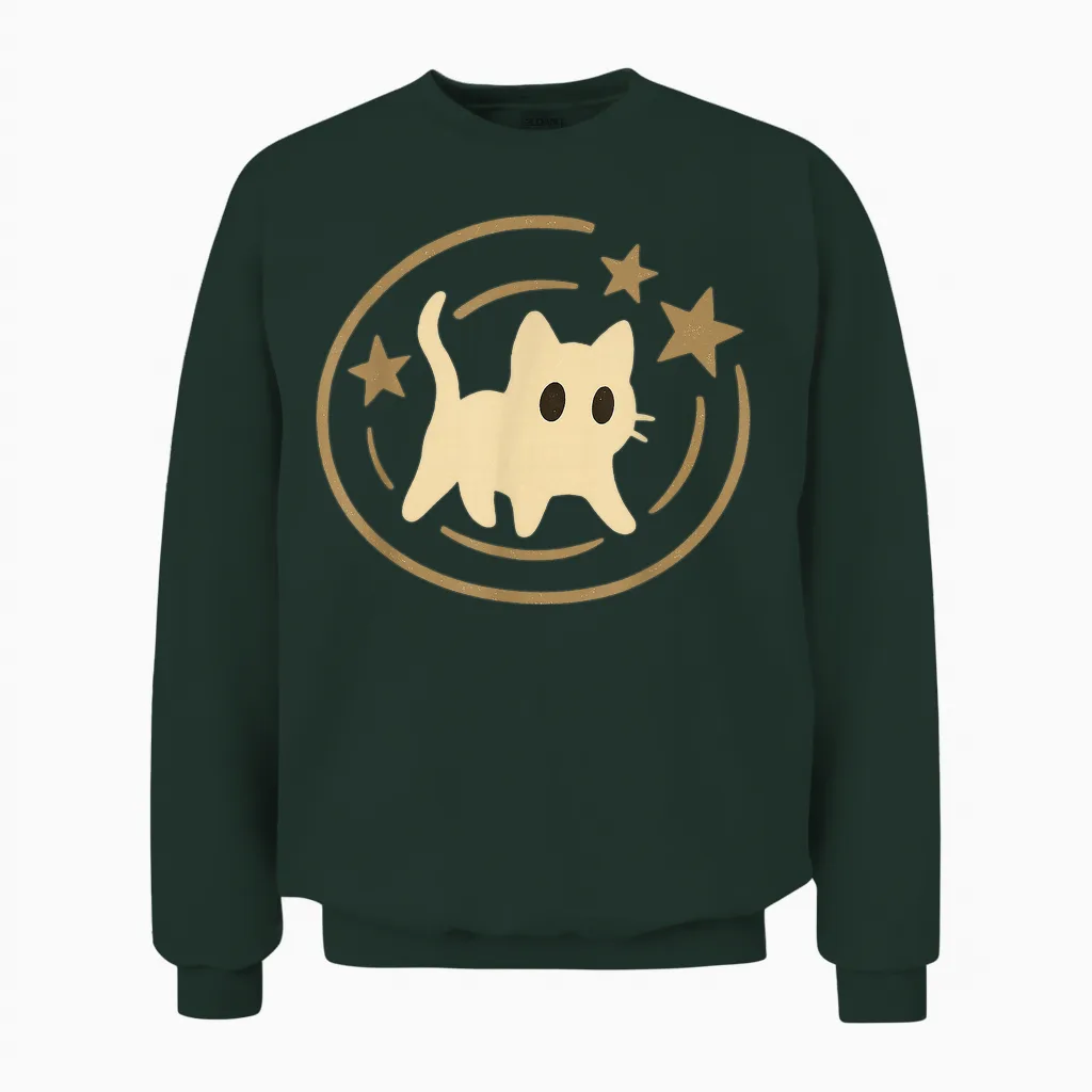 Retro 90s Y2k Scared Cat Cosmic Stars Gift for Men Women Kid Unisex Sweatshirt in Forest