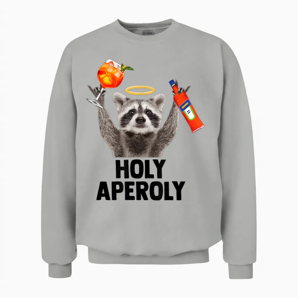 Holy Aperoly X Raccoon Meme Racoon X Aperoli Pedro Spritz T-Shirt, White Unisex Sweatshirt in Ash