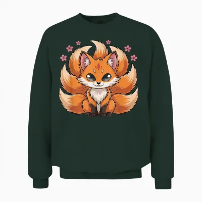Kitsune Japanischer Neunschwänziger Fuchs Mythologie Anime Unisex Sweatshirt - Forest