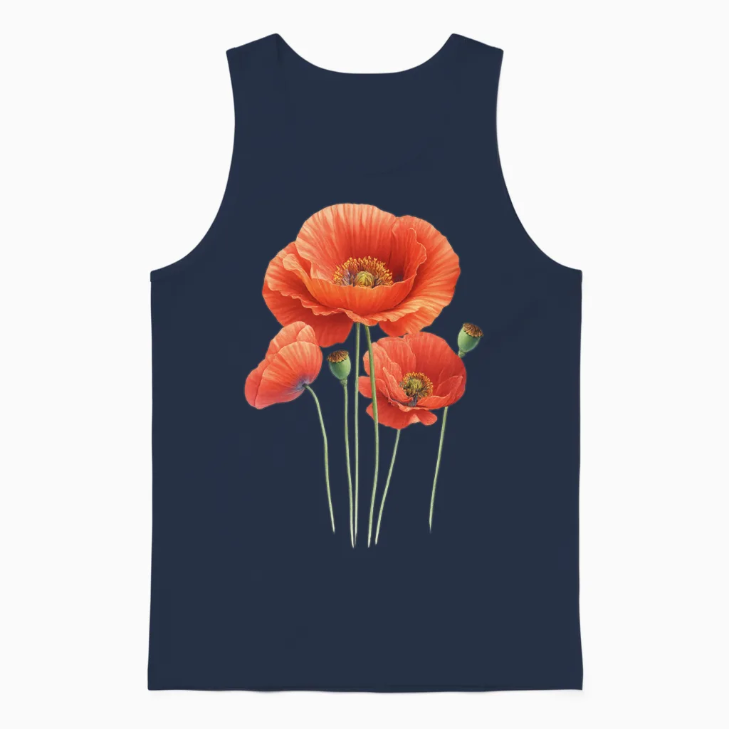 Poppy Flower Floral & Botanical Unisex Tank Top in Navy