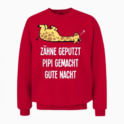 Teeth Geputzt Gute Nacht Giraffe Nightdress Sleepshirt T-Shirt, Black Unisex Sweatshirt - Red