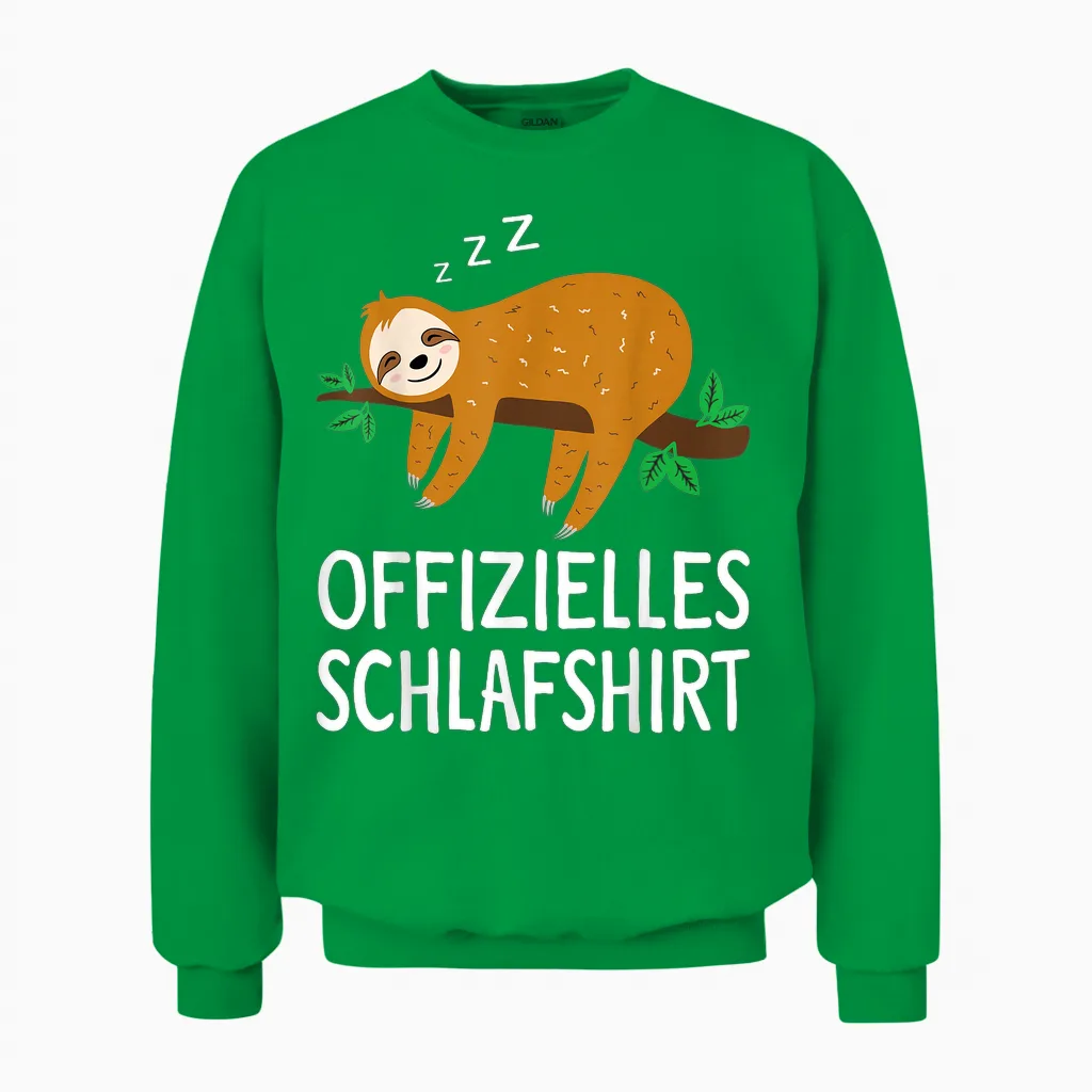 Official Sleepshirt Sloth Nightdress Pyjamas Gift T-Shirt, Black Unisex Sweatshirt in Irish Green