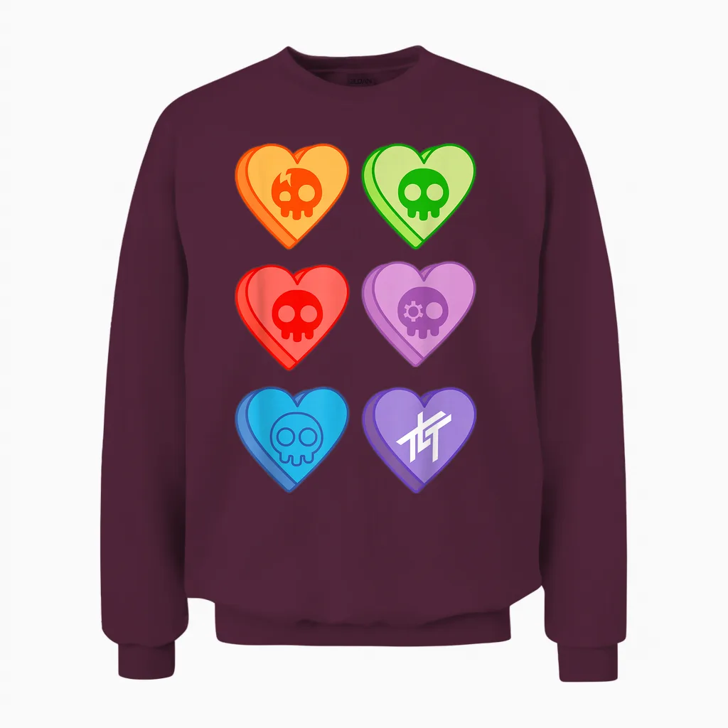 The Living Tombstone Candy Hearts T-Shirt, Black, S Unisex Sweatshirt in Maroon