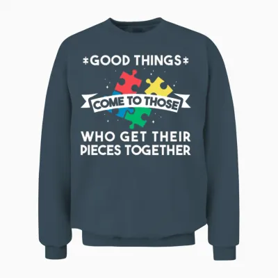 Puzzle Lover Funny Jigsaw Puzzle Good Things Unisex Sweatshirt - Dark Heather