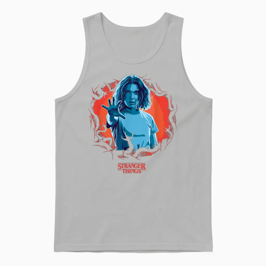 Stranger Things T-Shirt Eleven Reach Out - Blau, S, Kurzarm, Klassisch, Herren, Stranger Things Fans, Männer Unisex Tank Top in Ash