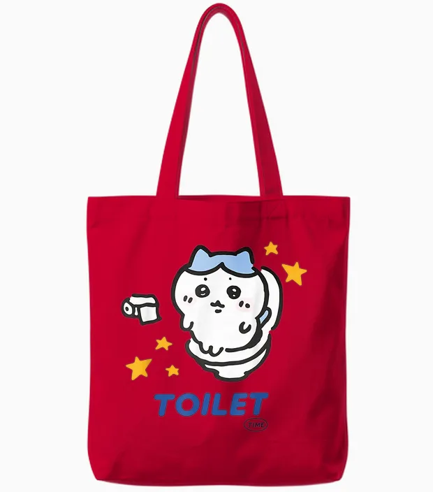 Toilet Time Chikawa Meme Memes & Humor Tote Bags in Red
