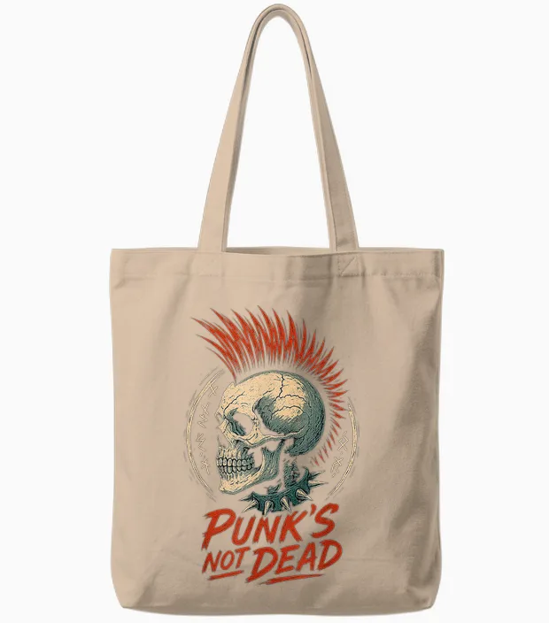 Vintage Punk Rock Skull 80s Music Goth Halloween Tote Bags in Natural
