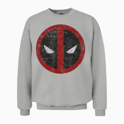 Marvel Comics Retro Classic Deadpool Mask Distressed Icon Unisex Sweatshirt - Ash