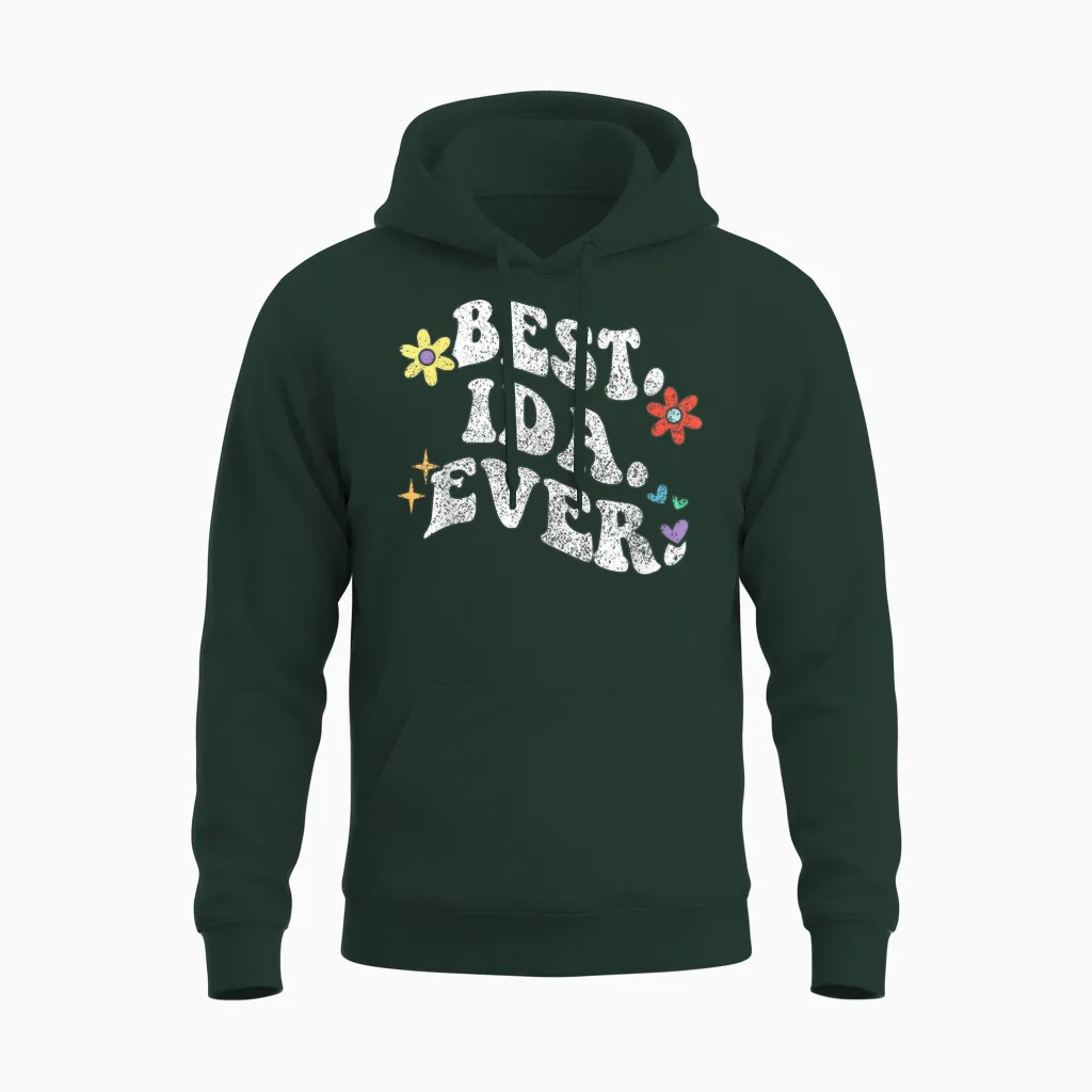 Retro Groovy Best Ida Ever Vorname Muttertag Mädchen Unisex Hoodie in Forest
